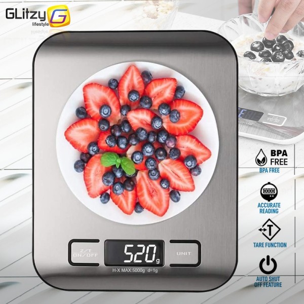 Digital Multi-Function Food Kitchen Scale 5kg/ 10kg Stainless Steel Platform LCD Display
