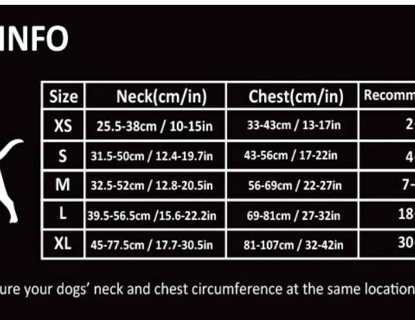 harness size chart guide