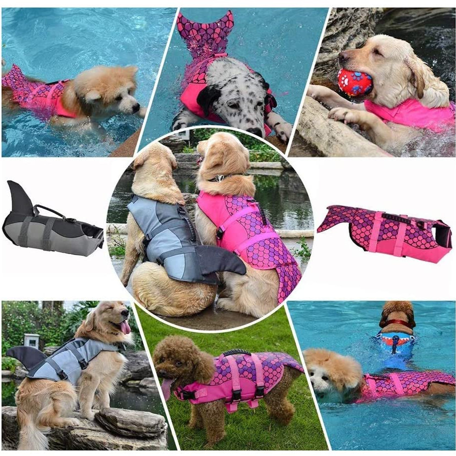 Dog life jacket in shapes of shark mermaid croc shrimp