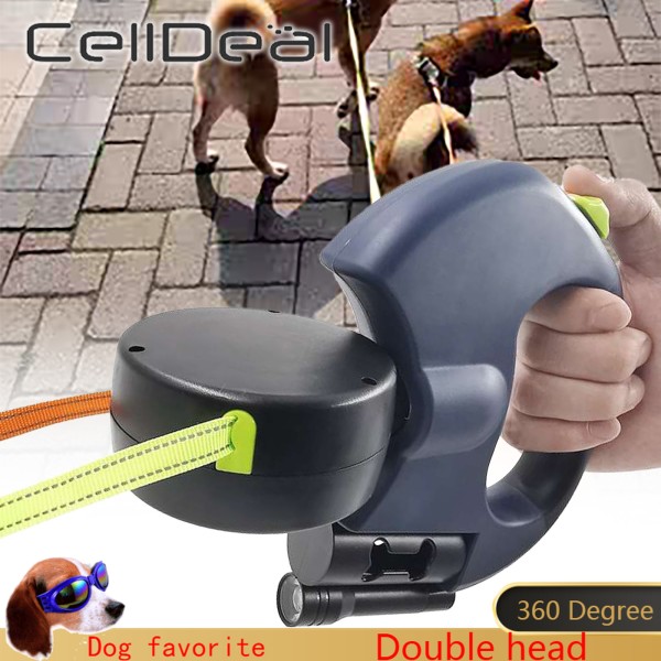 Double Retractable Dog Lead 360 Degree Rotating