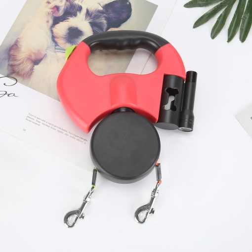 Double Retractable Dog Lead 360 Degree Rotating red