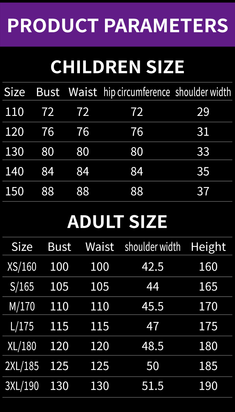 squid games costume halloween dress outfit size chart