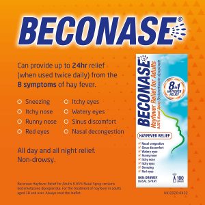 Beconase Hayfever Relief Nasal Spray - 8 in 1 Effective Relief for Allergy Symptoms - Non-drowsy - 100 Sprays