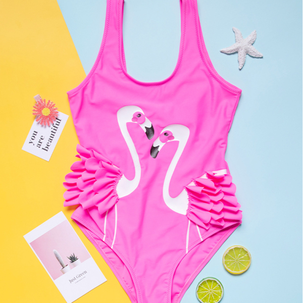 Pink Flamingo One Piece Children's Swimsuit For 2-6years