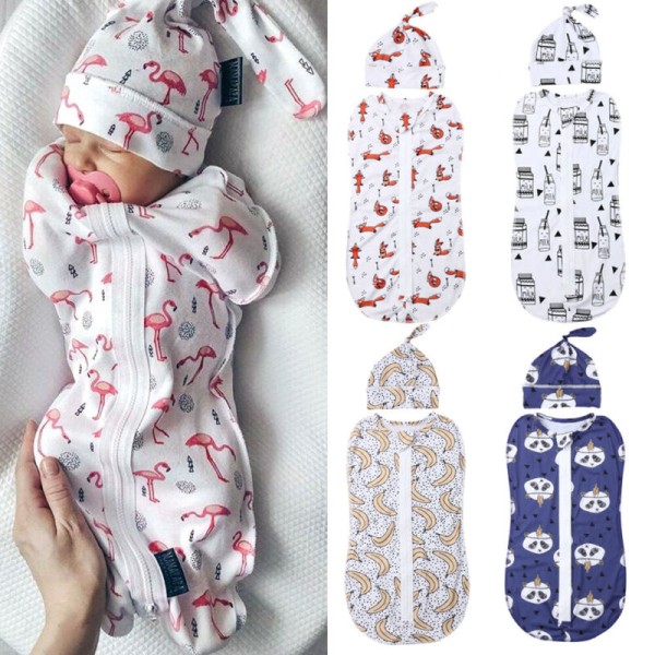 2PCS Soft Baby Swaddle Muslin Blanket Cute Animal Printed Newborn Infant Baby Sleeping Bags