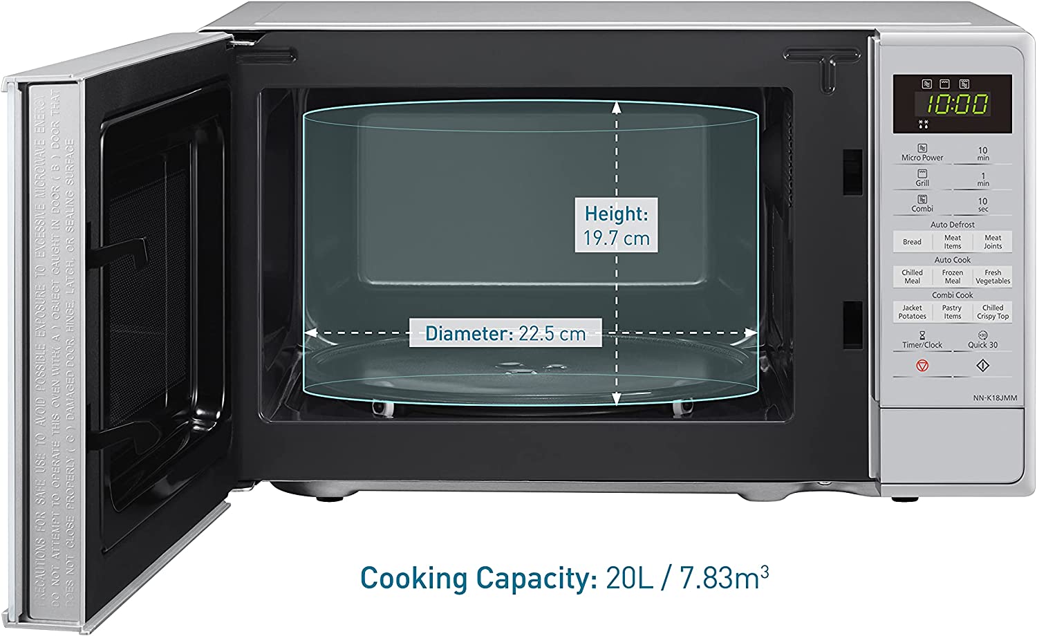 Panasonic NN-K18JMMBPQ Microwave Oven with Grill and Turntable, 800w, 1000w Grill, 5 Power Setting, 9 Auto Programmes, 20 Litres