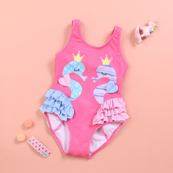 Baby Girls Swimwear Cartoon flamingo One Piece Swimsuit 1-6 Years