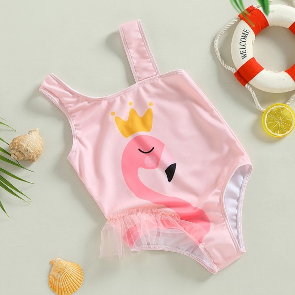 Girls Cute Flamingo Print Swimsuit 2-7 Years