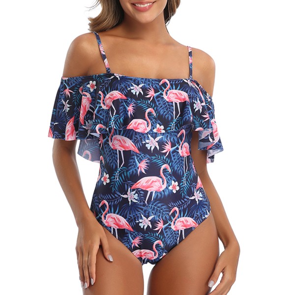 Flamingos Women's Off-Shoulder Swimming Suit Large Size Swimwear Monokini Female Bodysuit
