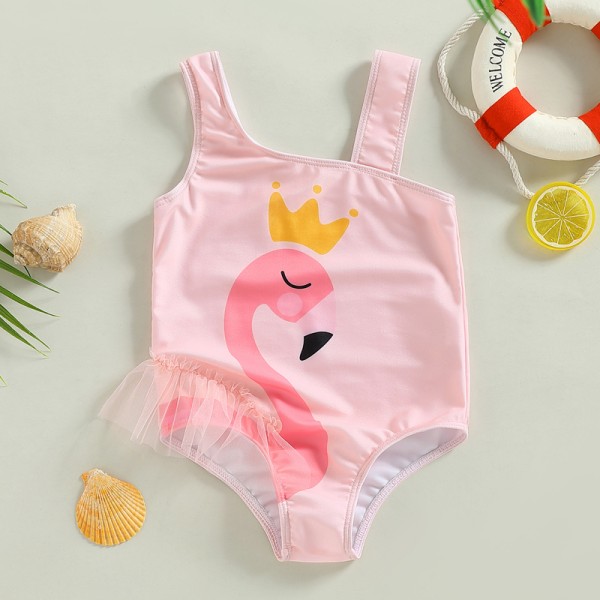 Infant Baby Girls Flamingo Print Tulle Swimwear Bathing Suit