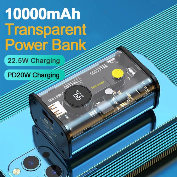 20000mAh Transparent PowerBank PD20W Quick Portable Charge