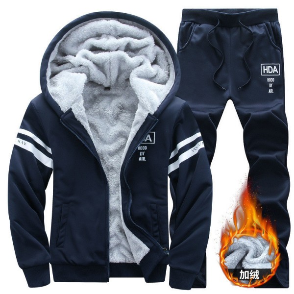 2023 Slim Fit Warm Blank Hooded Tracksuit Men
