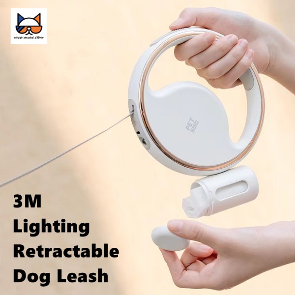 Modern 3m Automatic Retractable Dog Leash with Flashlight and Poop bag Holder