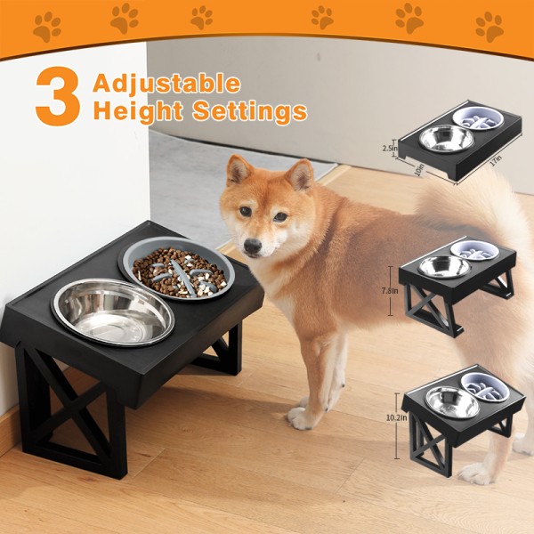 Raised Dog Water Bowl with Slow Feeder 3 Adjustable Heights Elevated Dog Bowls