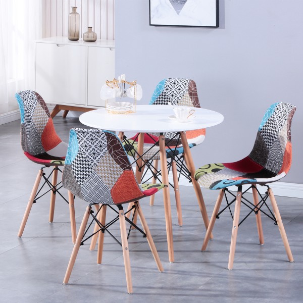 4 Nordic Medieval Style Patchwork Frabic Dining Chairs