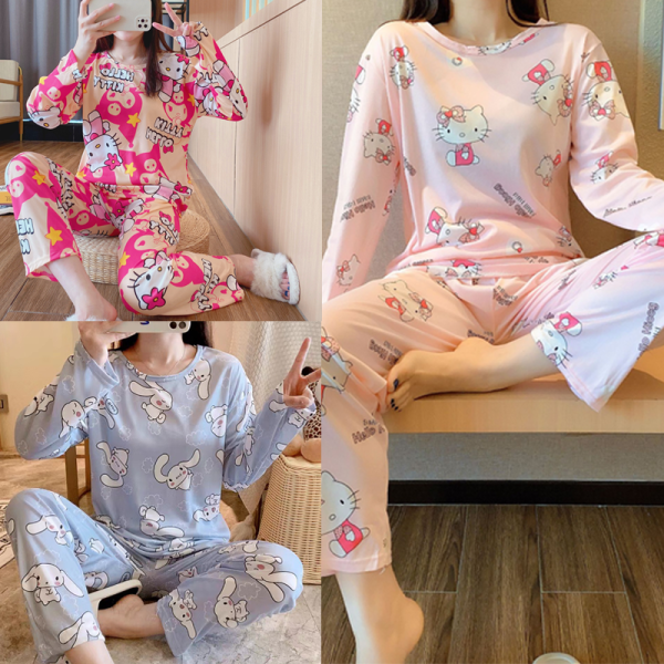 3 Colors Cute Hello Kitty long sleeved Pajamas
