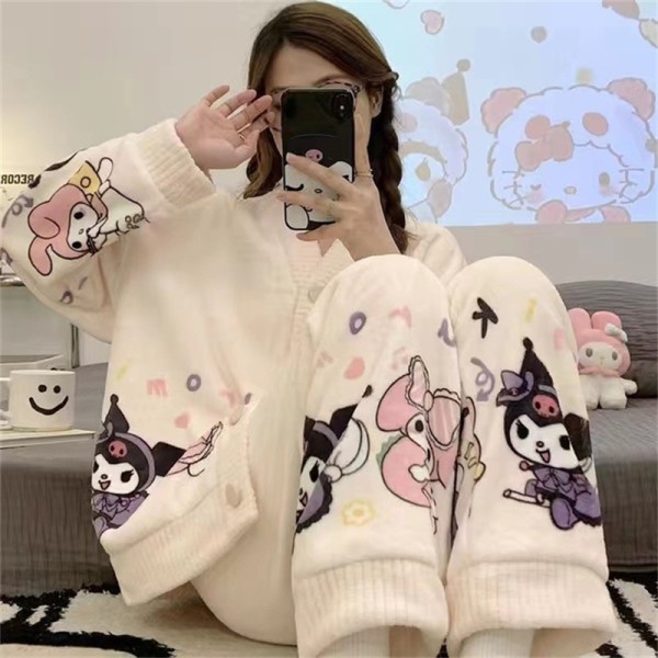 6+ Colors Hello Kitty Women Winter Warm Thick Coral Velvet Pajamas