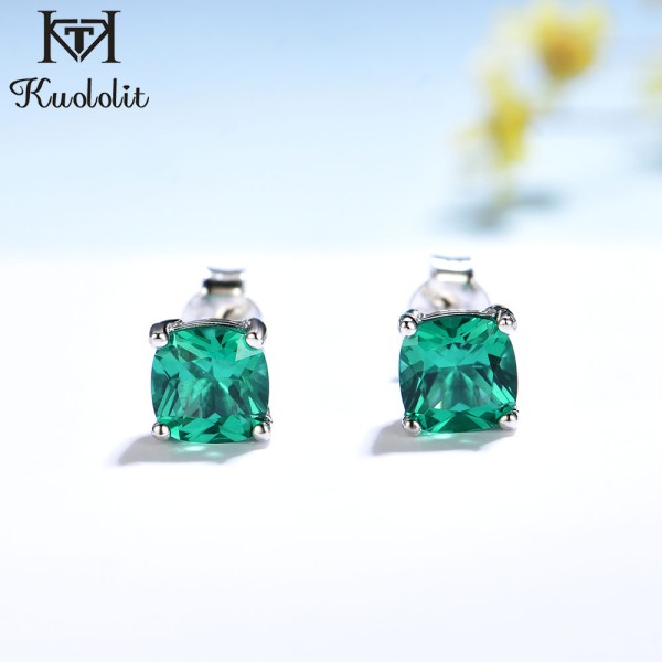 925 Sterling Silver Emerald Stud Earrings for Women