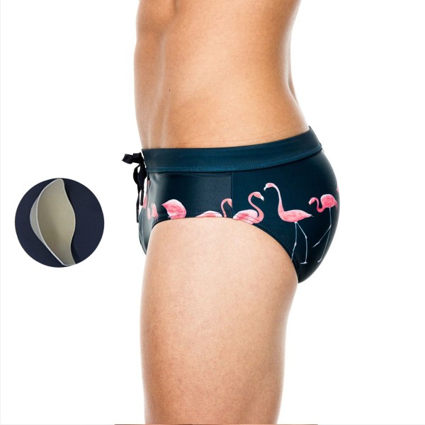 Male Flamingo Fashion Swim Briefs Black Pink Print