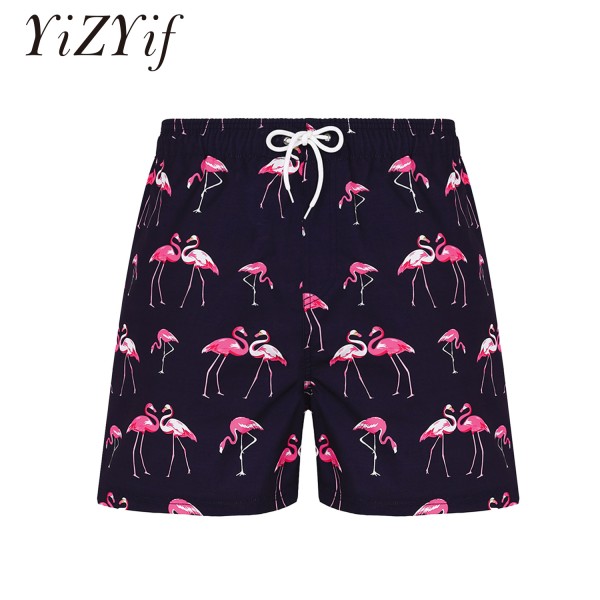 Men's Black Swim Shorts Flamingo Print Swimwear