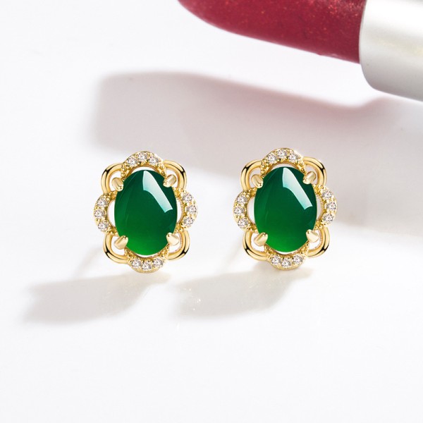 18k Gold Natural Emerald Earrings for Woman