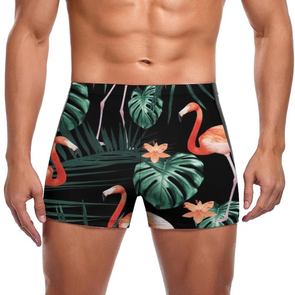 Tropical Palms Floral Flamingo Print Swimming Trunks