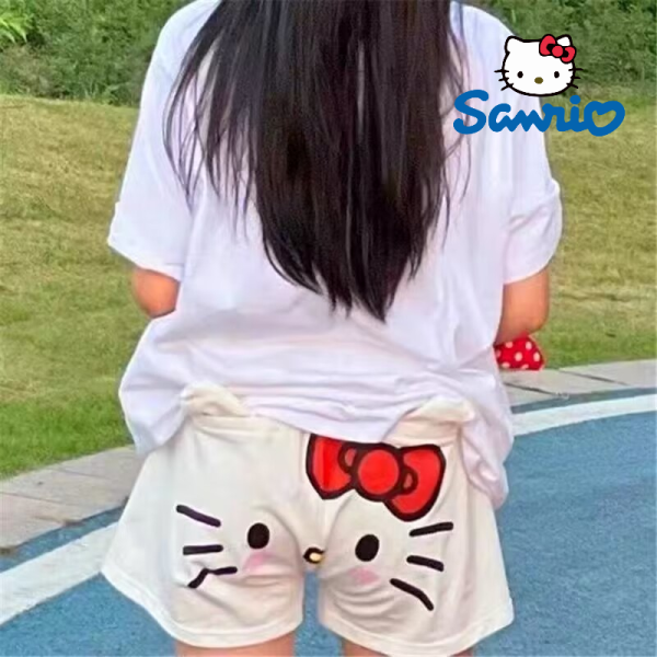 Women's Black White Hello Kitty Flannel Pajamas
