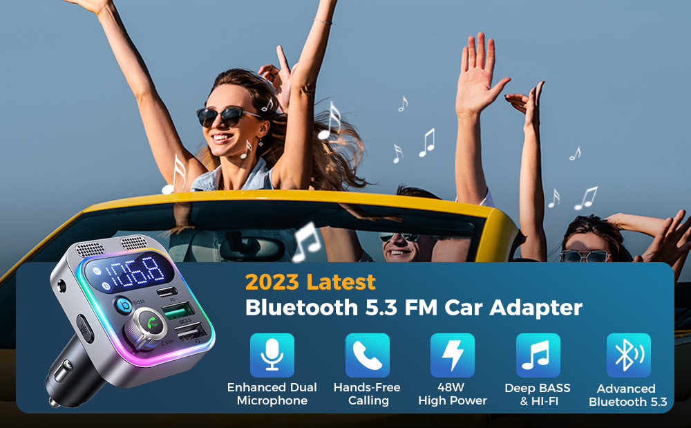 FMXpress Premium Bluetooth FM Transmitter for Car [Stronger Dual Mics, Deep  Bass Sound, 48W PD & QC3.0 Car Charger] - Juhi