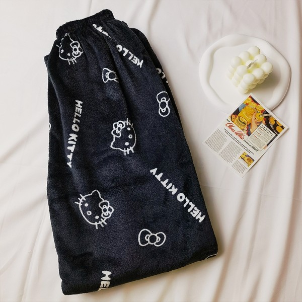 Women's Black White Hello Kitty Flannel Pajamas