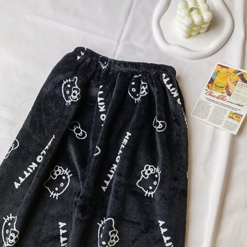 Women's Black White Hello Kitty Flannel Pajamas