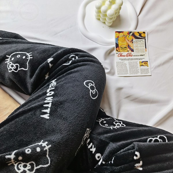 Women's Black White Hello Kitty Flannel Pajamas