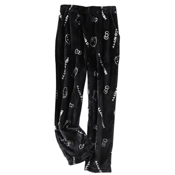 Women's Black White Hello Kitty Flannel Pajamas