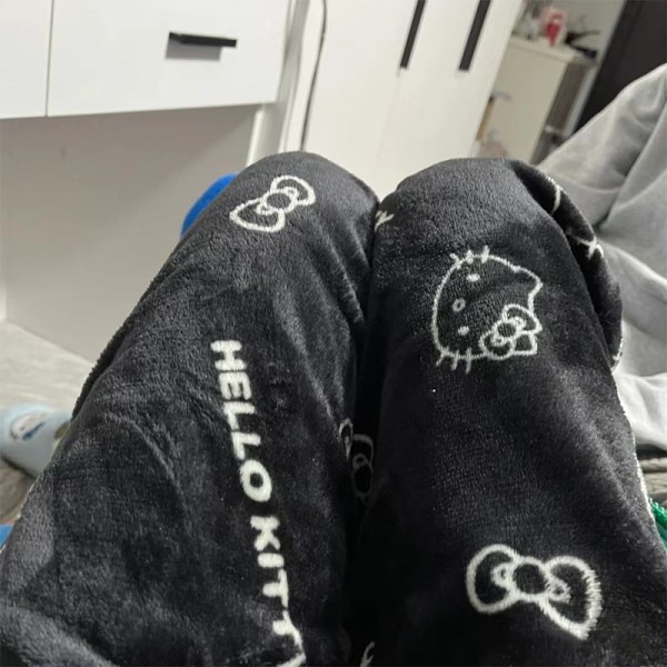 Women's Black White Hello Kitty Flannel Pajamas