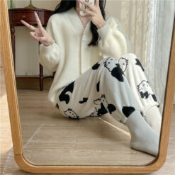 Women's Black White Hello Kitty Flannel Pajamas