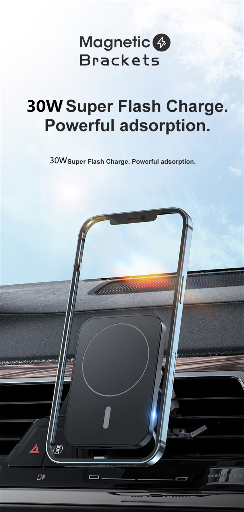 30W Fast Magsafe Car Mount Wireless Charger For iPhone