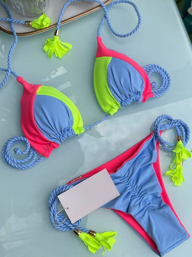 Neon Thong Micro Bikini Solid Colors Set - Juhi