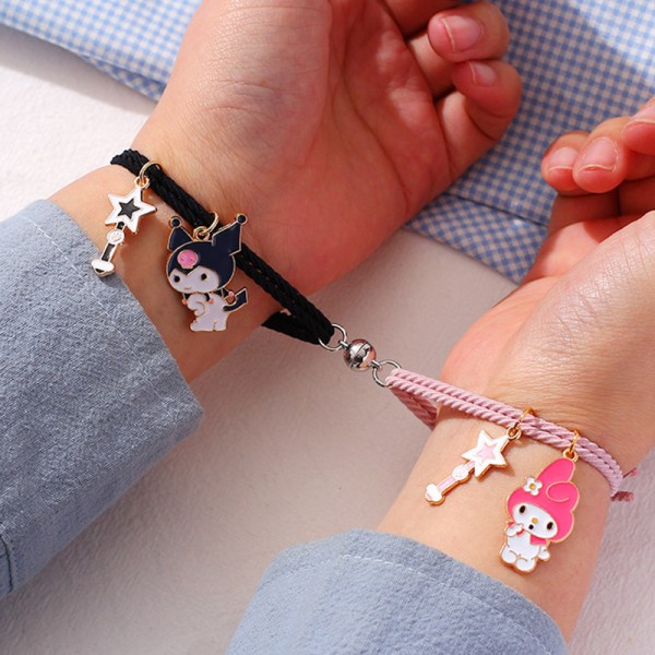 Lucky Elastic Paired Bracelet Magnetic Couple Charms Pendant Bracelet 2pcs