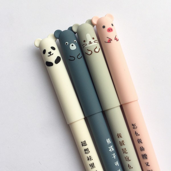 Kawaii Pig Bear Cat Mouse Erasable Gel Pen 4 Pcs/Set