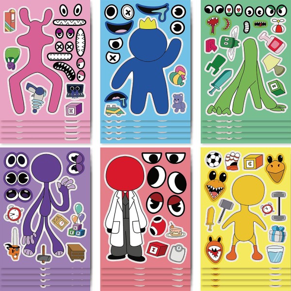 6/12Sheets Rainbow Friends Children DIY Make-a-Face Assemble Jigsaw Puzzle Sticker