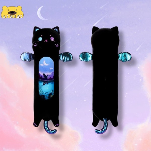 Kawaii Black Cat Long Plush Body Throw Pillow