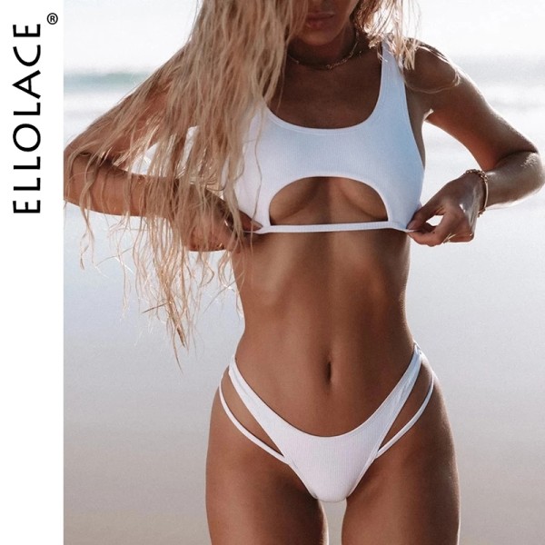 Ellolace High Cut Bikini Hollow Out Women's Swimsuit Micro Swimwear