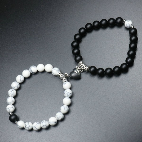 Natural Lovers Stone Beads Heart Shape Magnet Attract Couples Bracelet