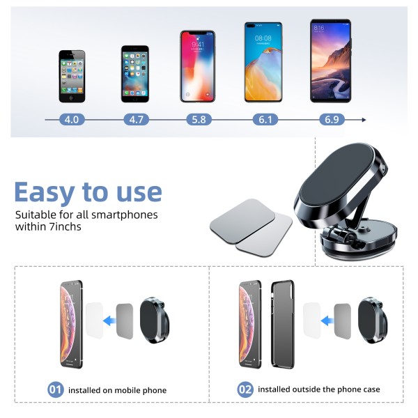 Alloy Folding Magnetic Car Phone Holder 360-degree Rotatable
