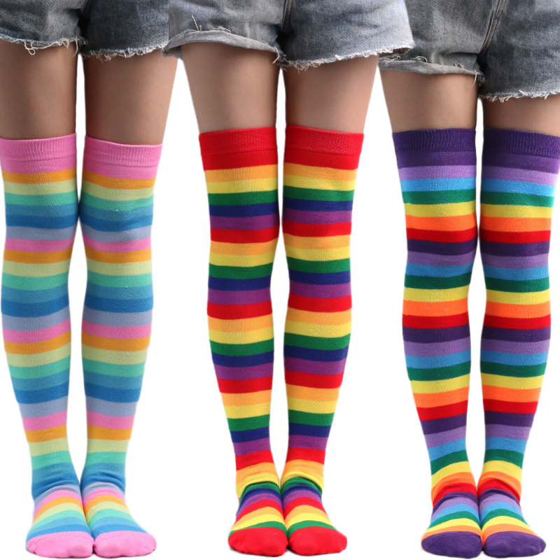 Striped Programmers Socks Thigh High Over the Knee Socks - Juhi