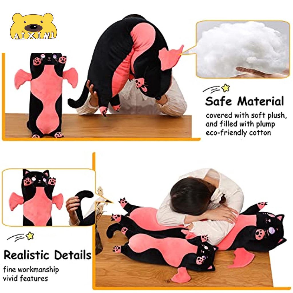 Soft Black Cat Long Cat Plush Body Pillow Pillow Juhi