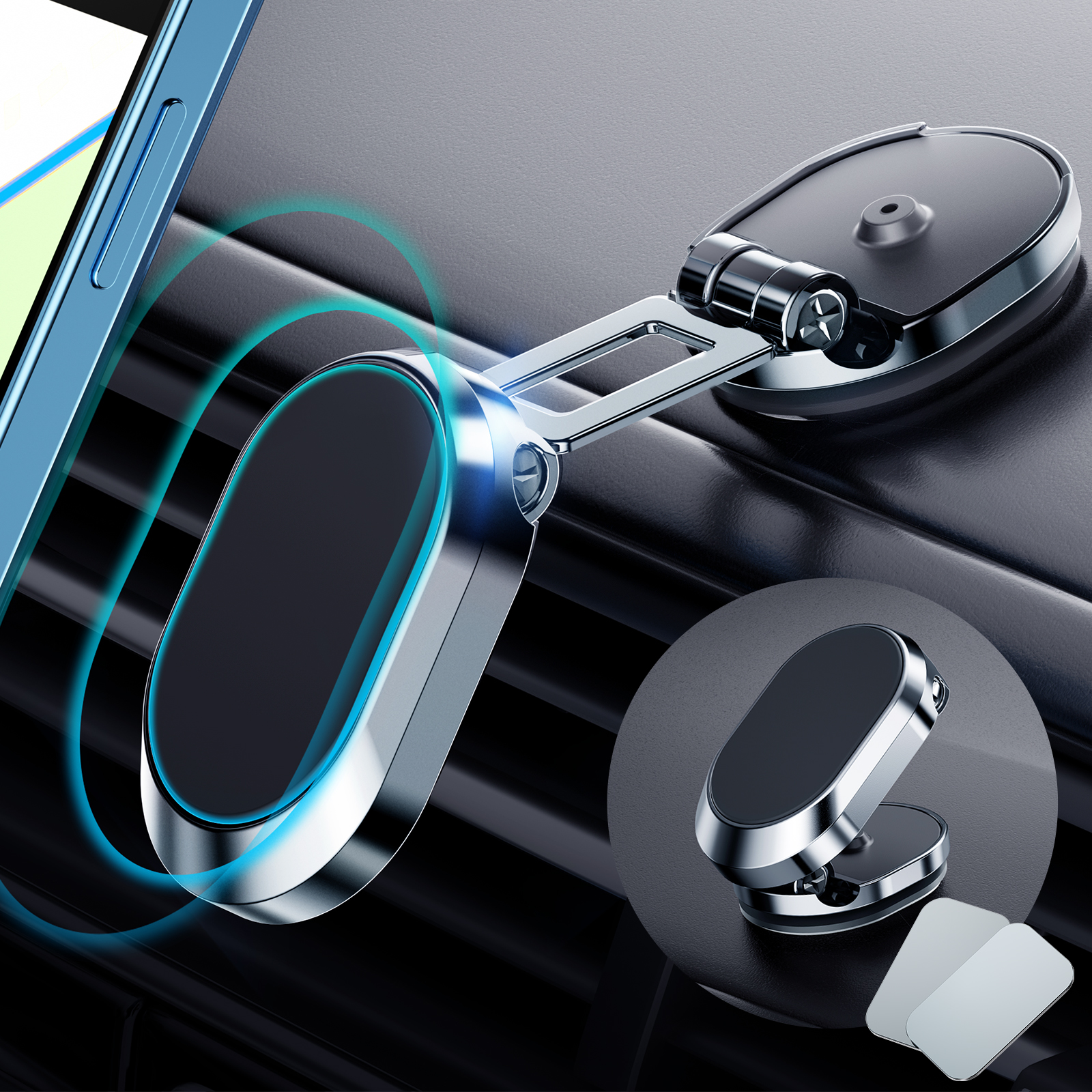 Alloy Folding Magnetic Car Phone Holder 360-degree Rotatable