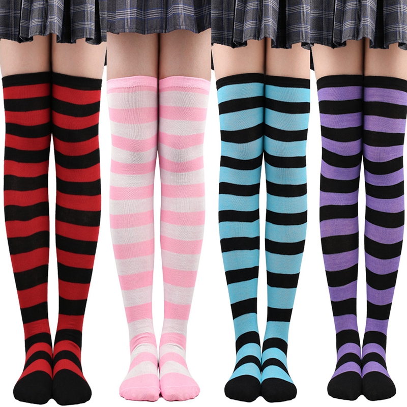 Striped Programmers Socks Thigh High Over the Knee Socks - Juhi