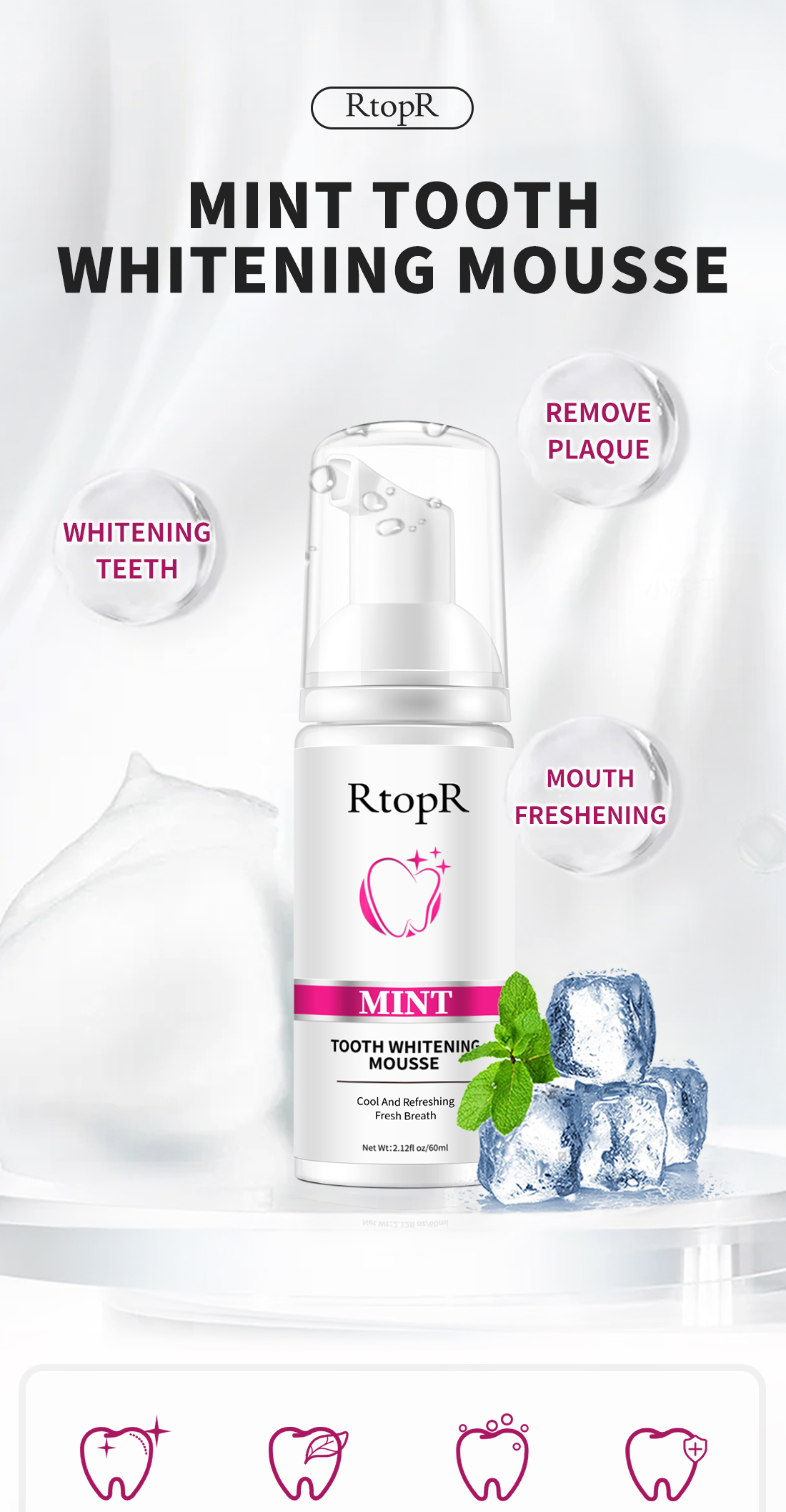 Mint Rtopr Teeth Cleansing Whitening Mousse Juhi