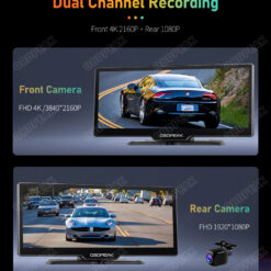 4K DVR GPS Wireless 10 inch Carplay Dashcam Rearview Camera