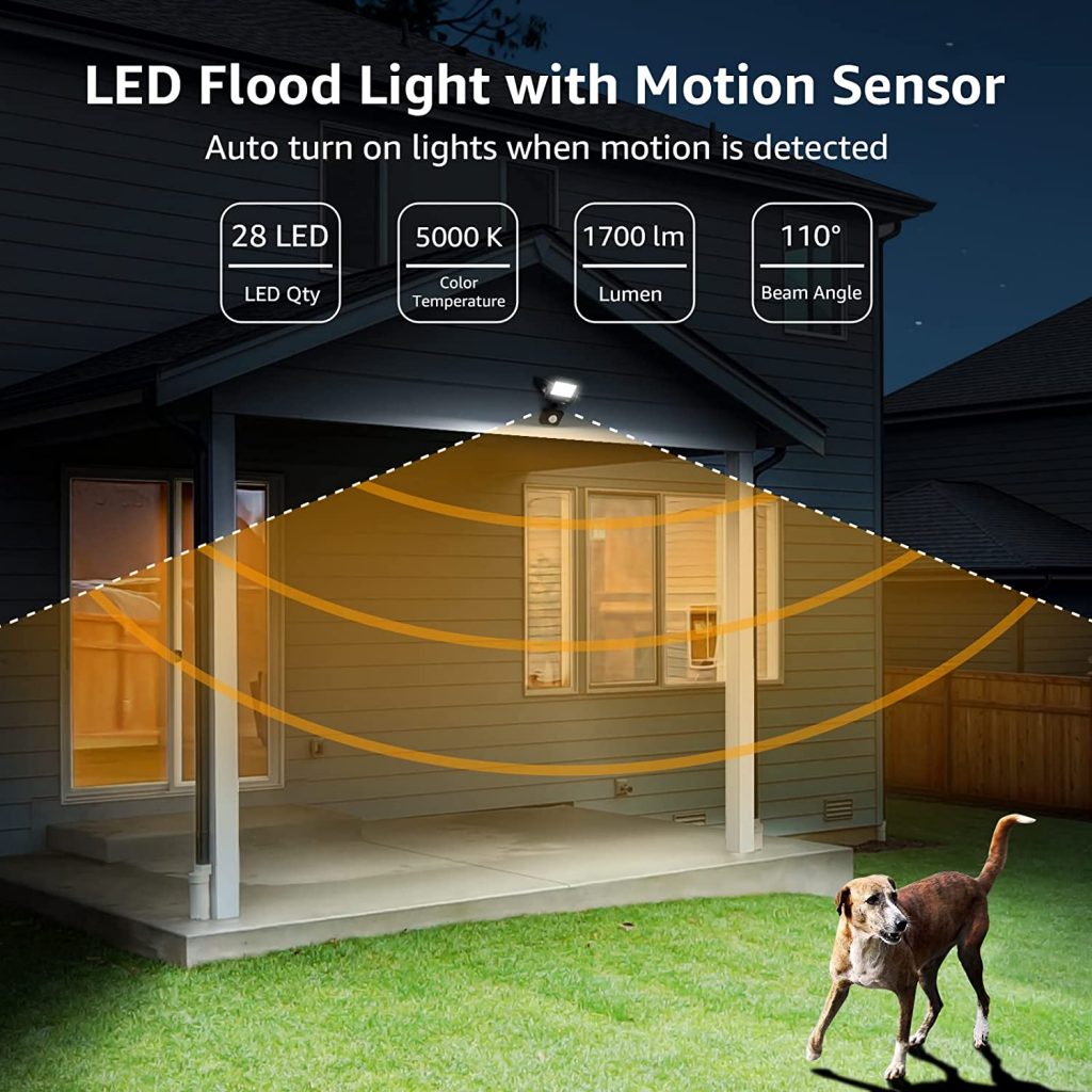 Lepro 20W Security Lights Outdoor Motion Sensor, 1700 Lumen PIR Light, IP65 Waterproof Motion Sensor Flood Light, Ultra Thin Garden Light Security